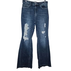 FLYING MONKEY Women's Flare Distressed High Rise Dark Wash Denim Jeans Size 31